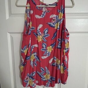 Floral Sleeveless Top - Coral and Blue